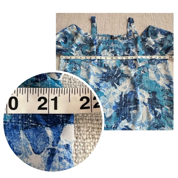 NYDJ Floral Cold Shoulder Top Blue White Ruffle Tunic Blouse Long Sleeve Women S - Picture 10 of 12